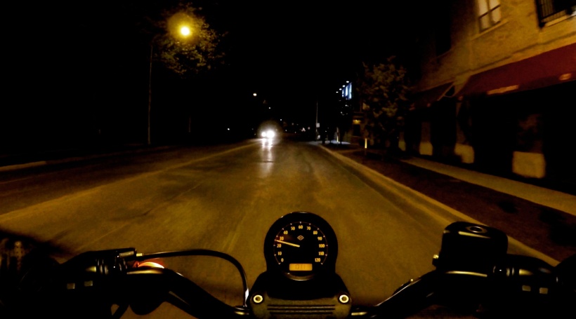 Even riding at night is fun on my Harley Iron 883.